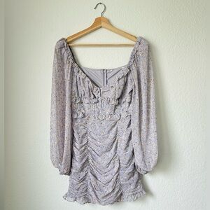 ASTR Ruched Long Sleeve Minidress in Periwinkle Ditsy